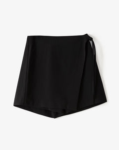 Falda short tiro medio cruzada anudada negra mujer