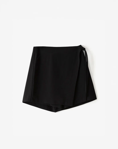 Falda short tiro medio cruzada anudada negra mujer