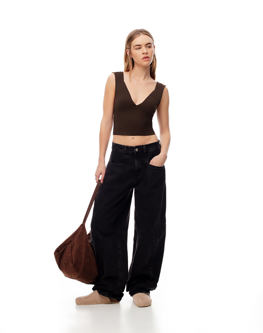 Camiseta slim algodón chocolate mujer