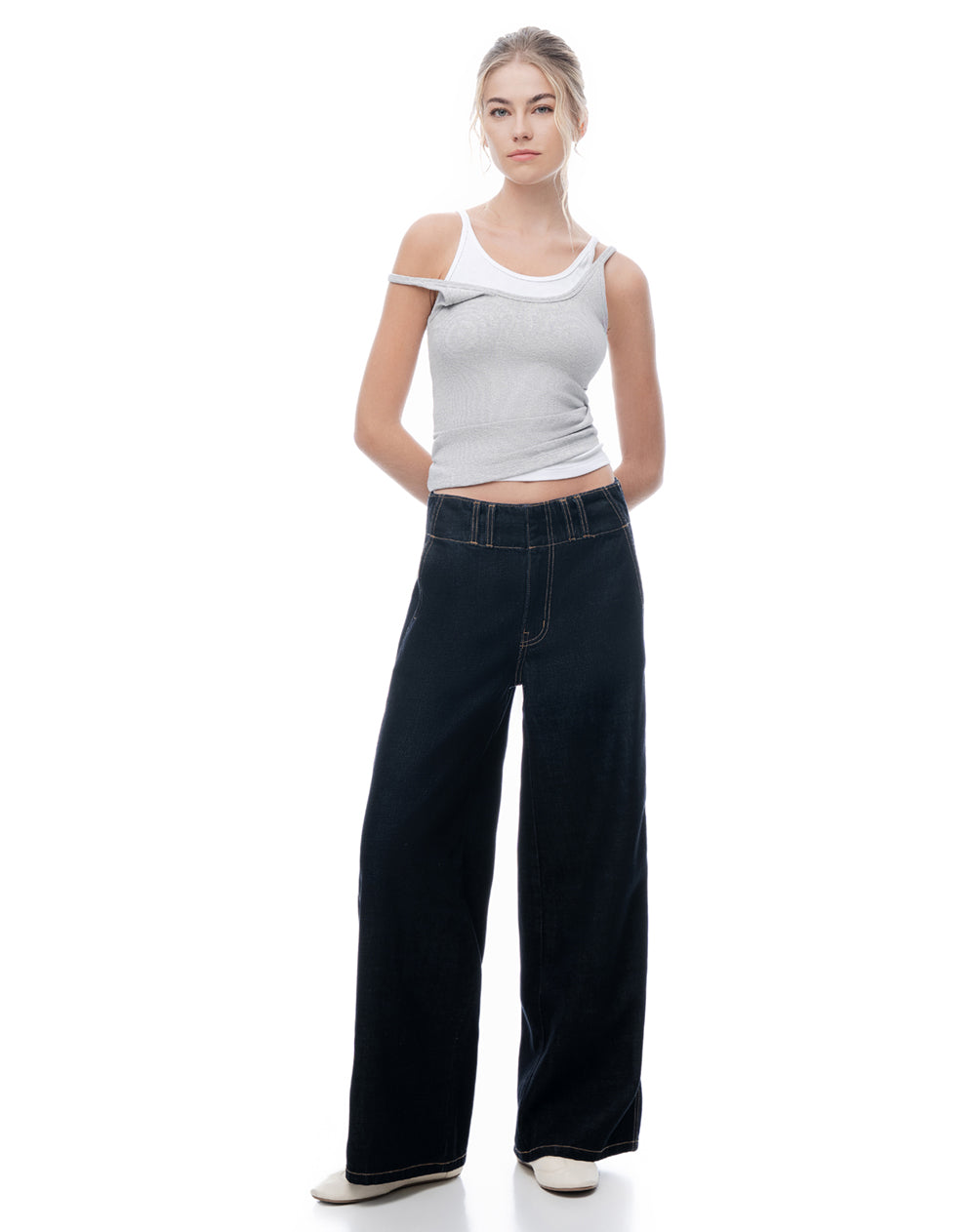Jean wide leg tiro medio indigo osc mujer