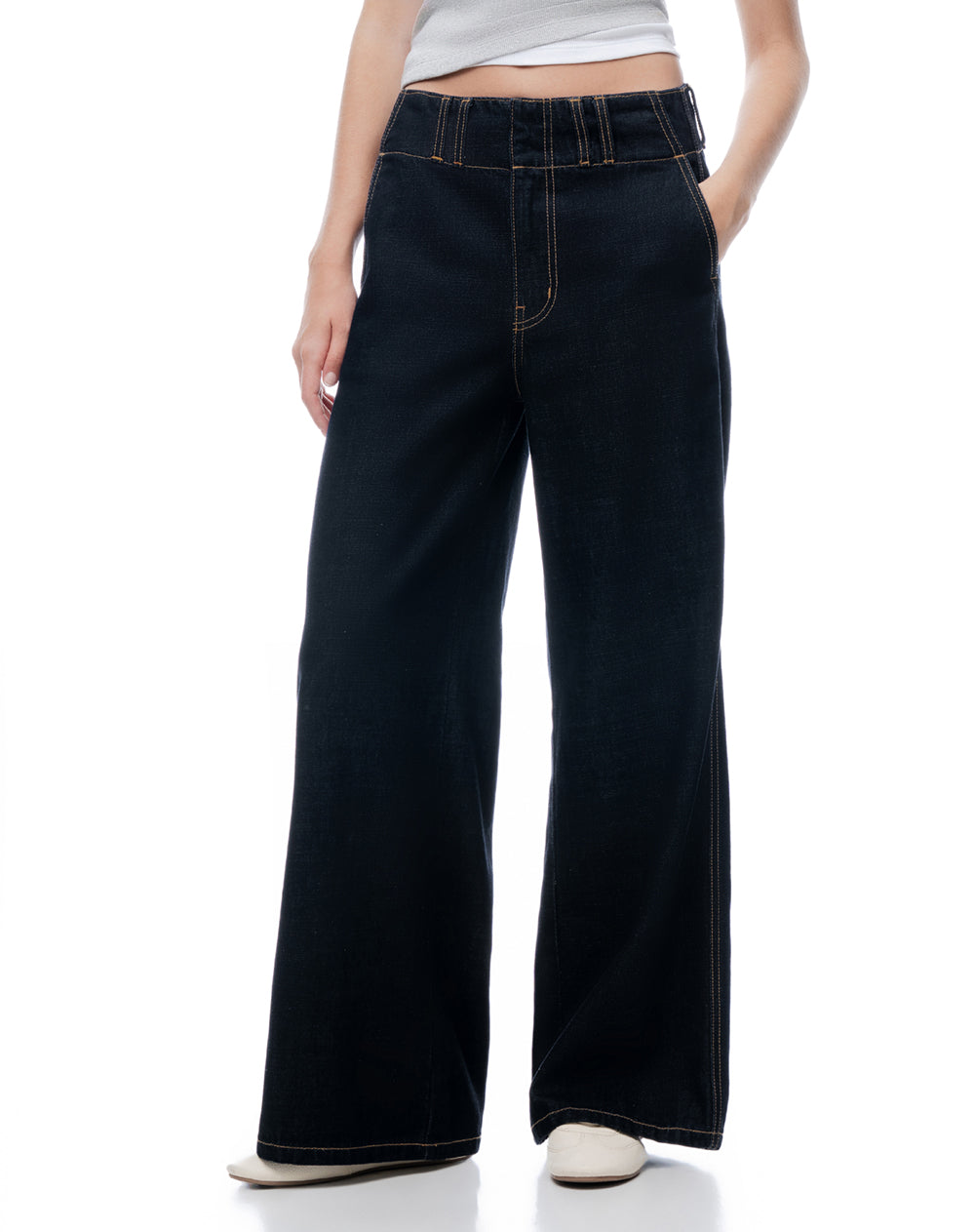 Jean wide leg tiro medio índigo osc mujer