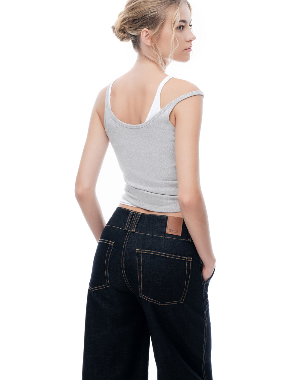 Jean wide leg tiro medio índigo osc mujer