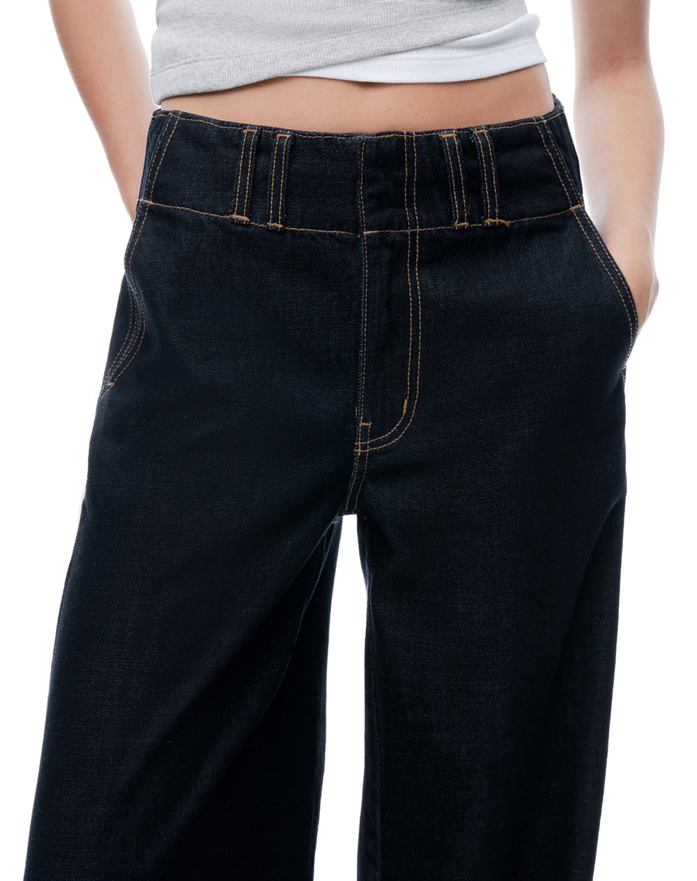 Jean wide leg tiro medio índigo osc mujer
