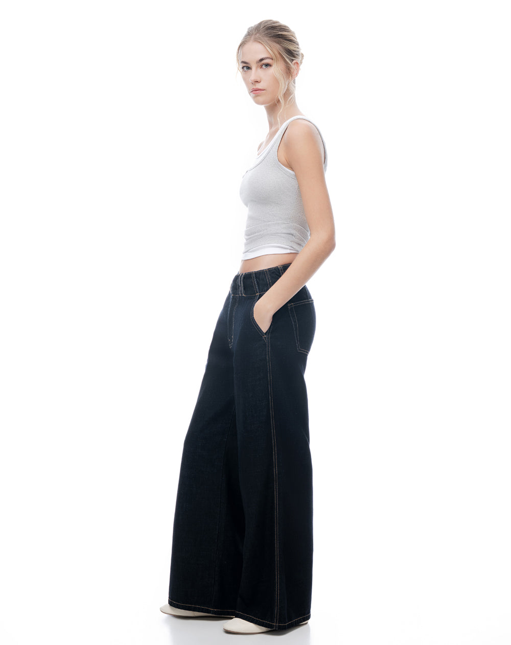 Jean wide leg tiro medio índigo osc mujer