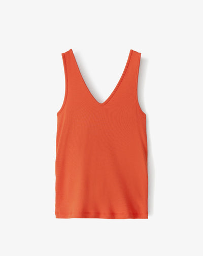 Camiseta manga sisa slim rib algodónnaranja mujer