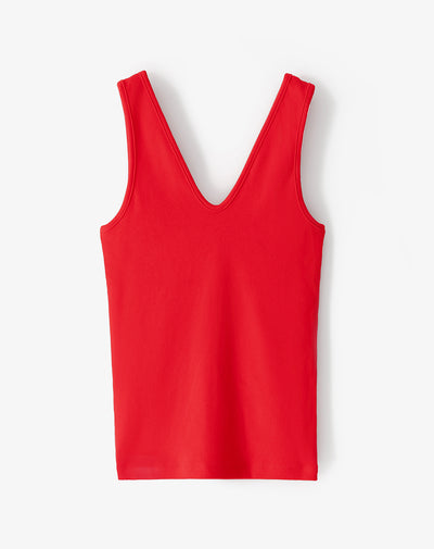 Camiseta manga sisa slim rib algodón roja mujer