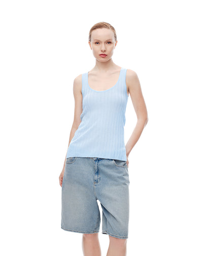 Camisate esquelero slim tejido de punto azul mujer