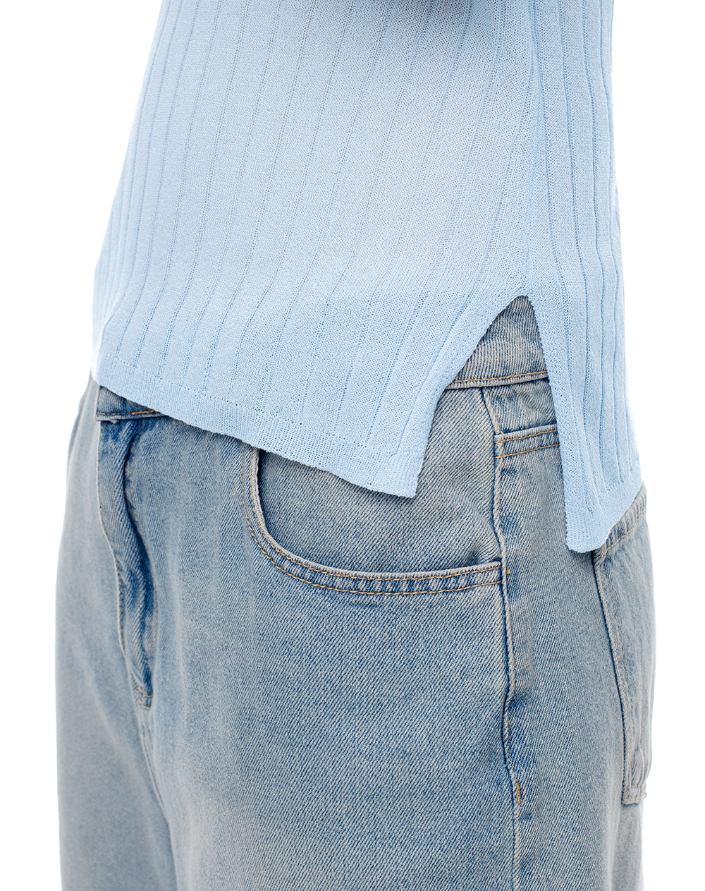 Camisate esquelero slim tejido de punto azul mujer