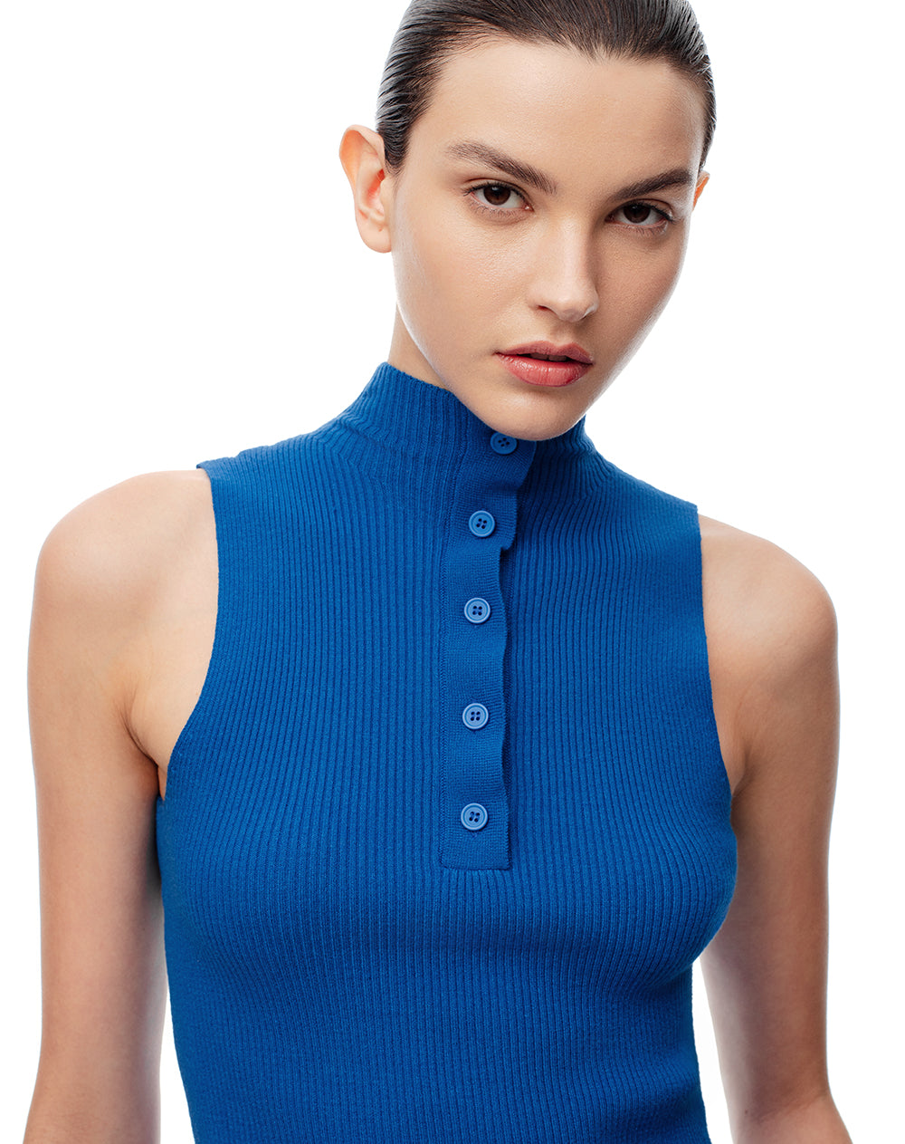 Camiseta esqueleto slim tejido de punto azul mujer