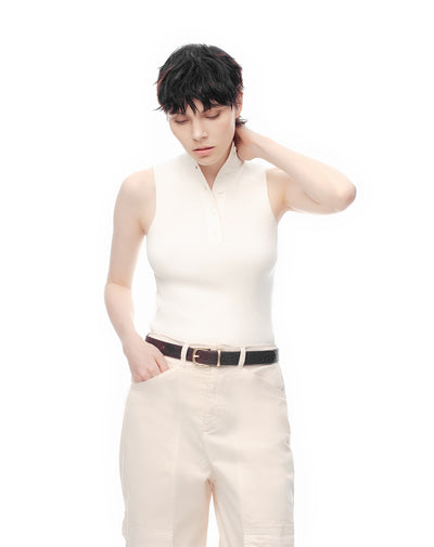Camiseta esqueleto slim tejido de punto blanca mujer