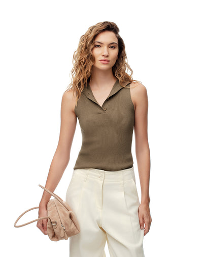 Camiseta esqueleto slim tejido de punto café mujer