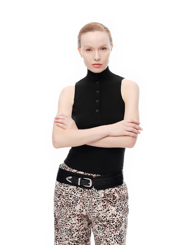 Camiseta esqueleto slim tejido de punto negra mujer
