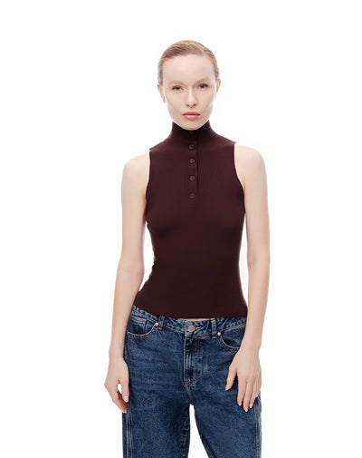 Camiseta esqueleto slim tejido de punto vino tinto mujer