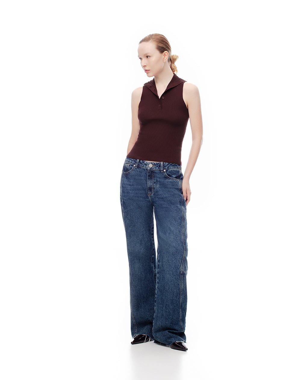 Camiseta esqueleto slim tejido de punto vino tinto mujer