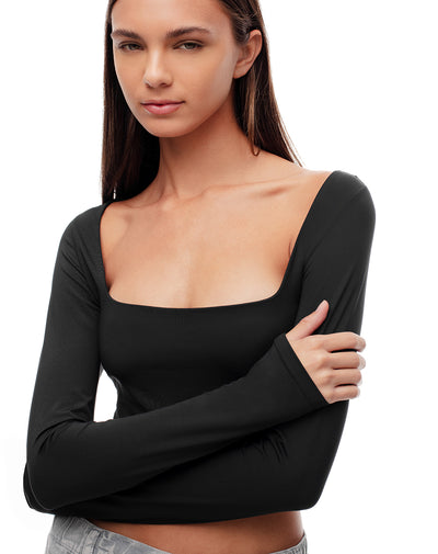 Camiseta slim fit manga larga negra