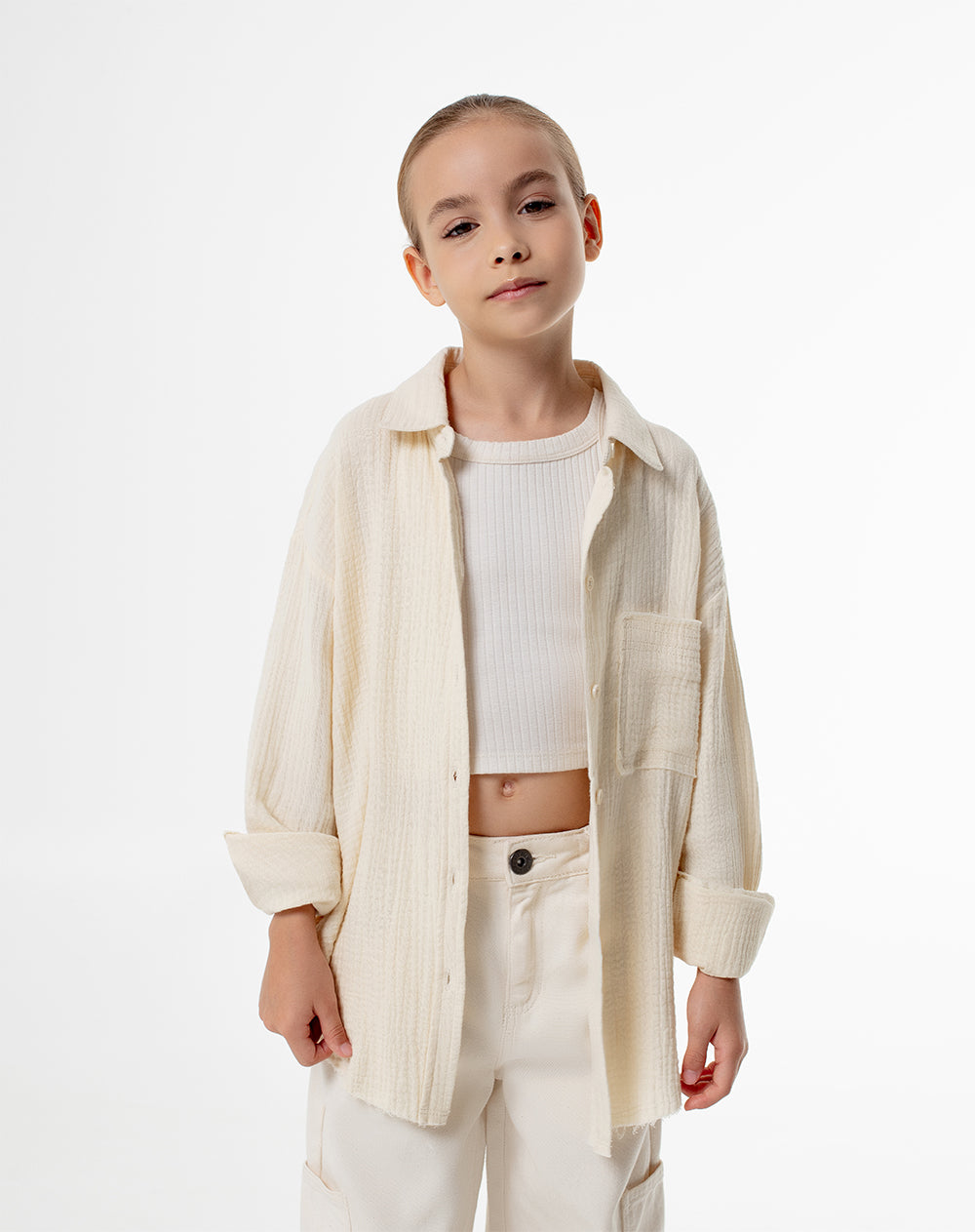 Camisa loose fit manga larga crema