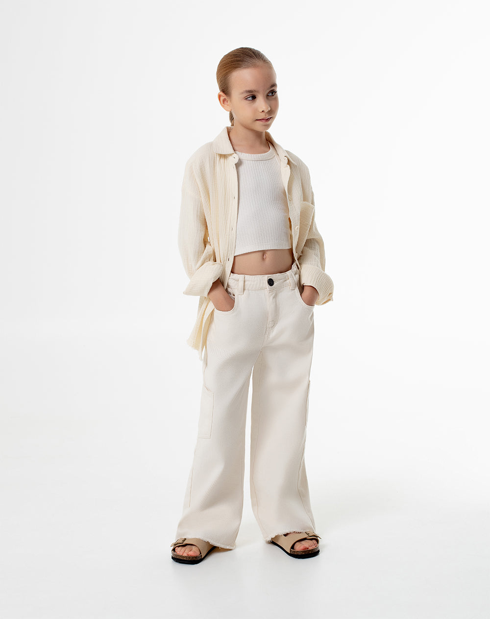 Camisa loose fit manga larga crema