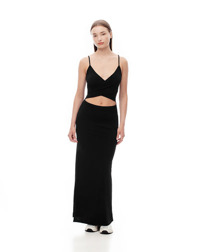 Vestido largo slim cut out negro mujer