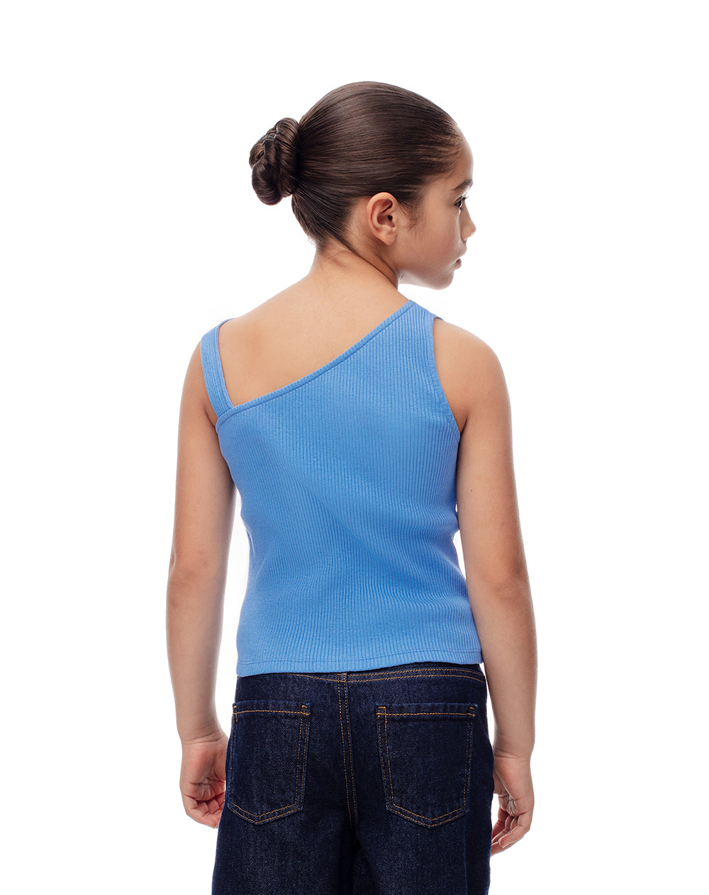 Camiseta asimétrica slim rib algodón azul niña