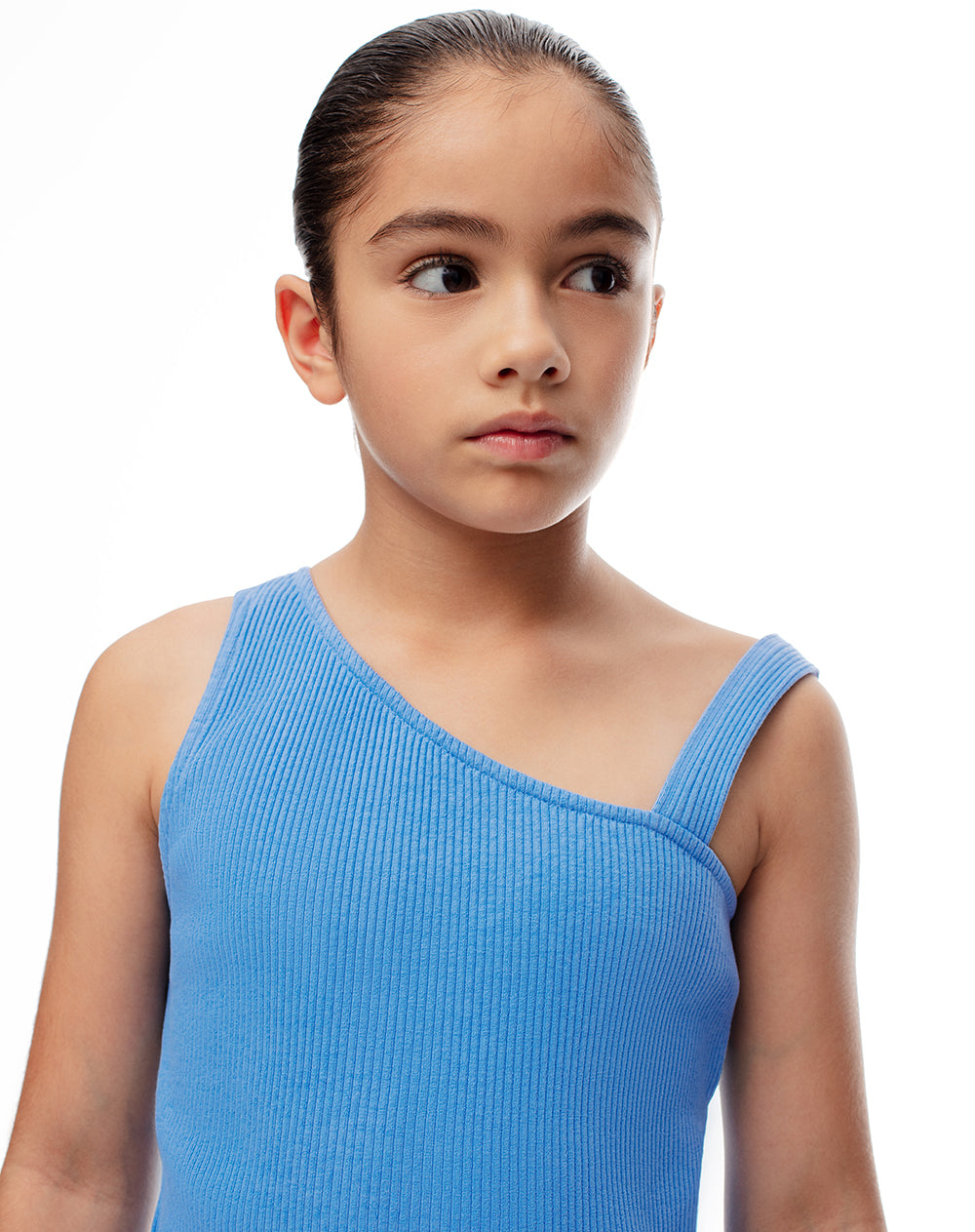 Camiseta asimétrica slim rib algodón azul niña
