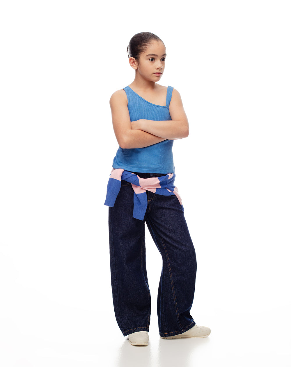 Camiseta asimétrica slim rib algodón azul niña