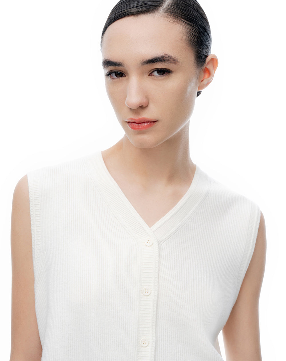 Chaleco regular rib blanco mujer