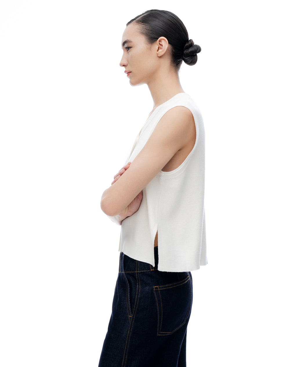 Chaleco regular rib blanco mujer