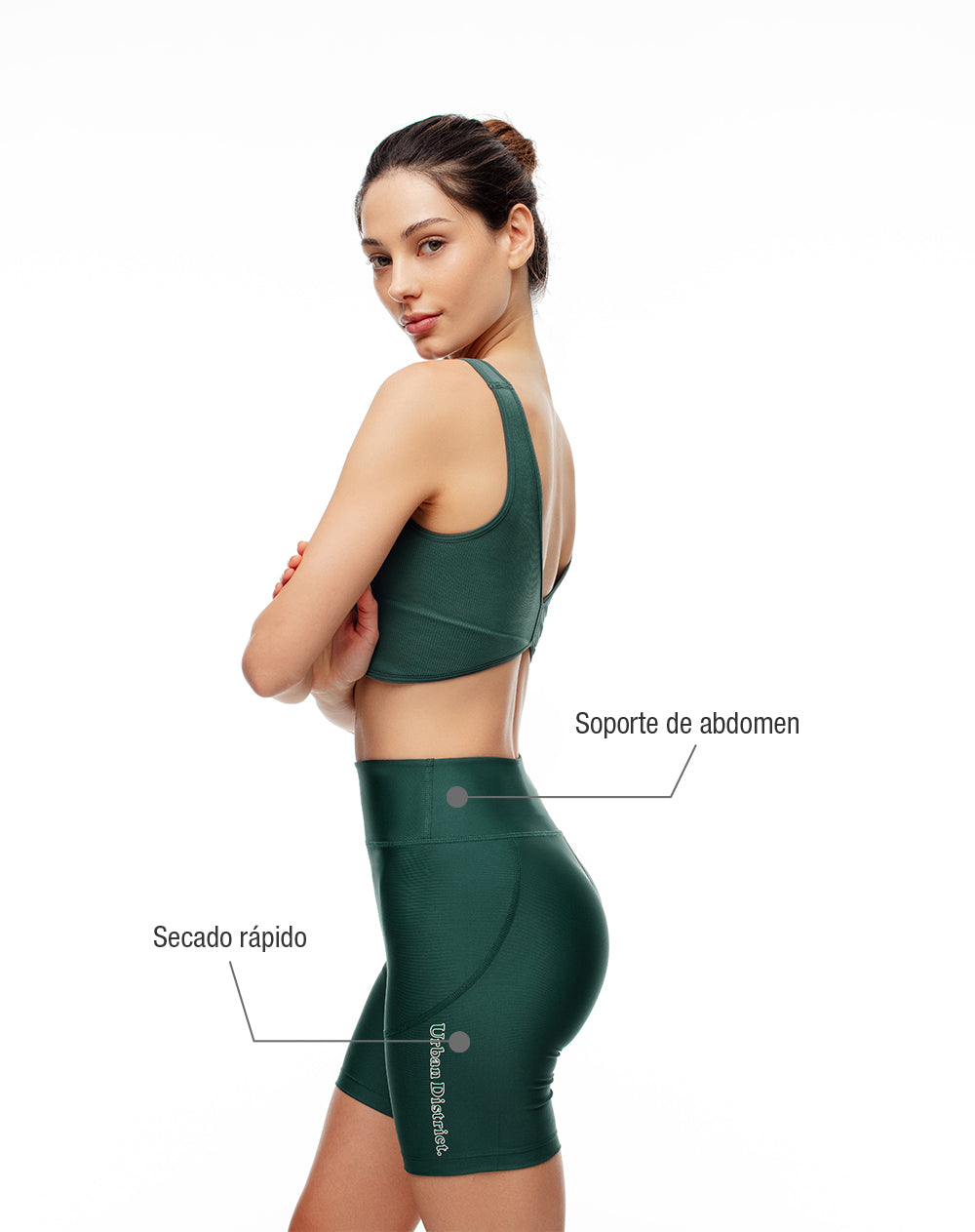 Biker deportivo soporte abdomen verde mujer