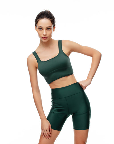 Biker deportivo soporte abdomen verde mujer