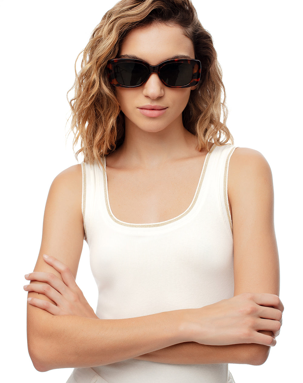 Camiseta manga sisa slim rib blanca mujer