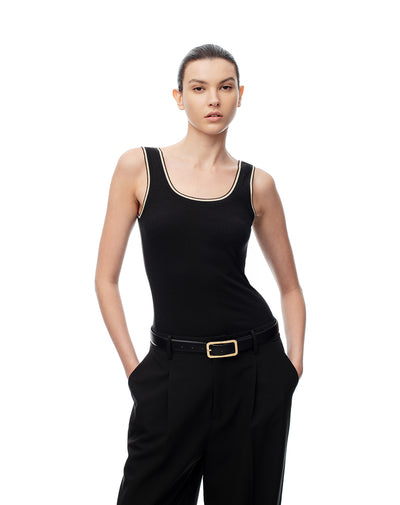 Camiseta manga sisa slim rib negra mujer