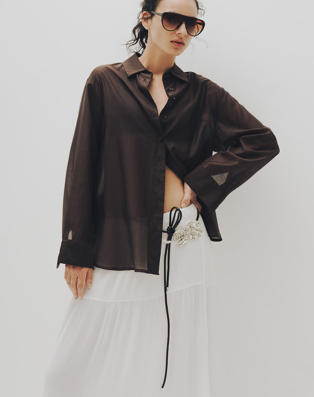 Cinturón cordón con aplique floral mujer