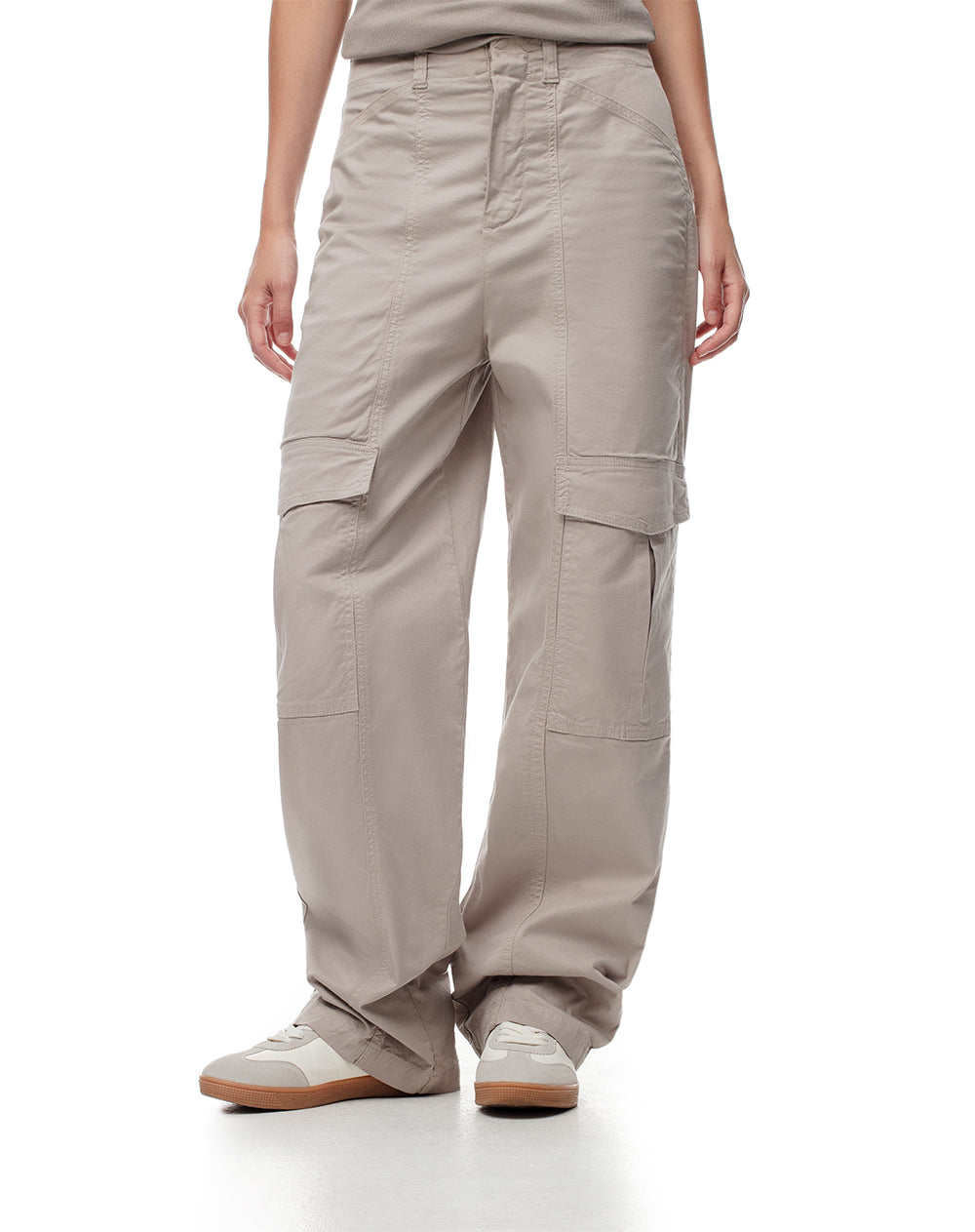 Pantalón cargo tiro medio algodón bolsillos frontales gris para mujer