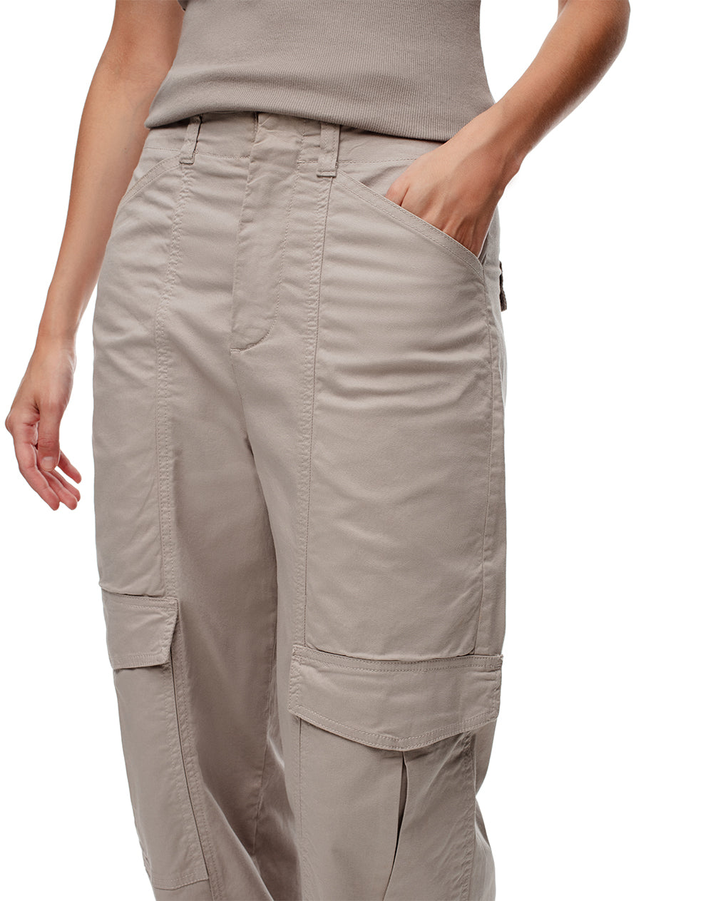 Pantalón cargo tiro medio algodón bolsillos frontales gris para mujer