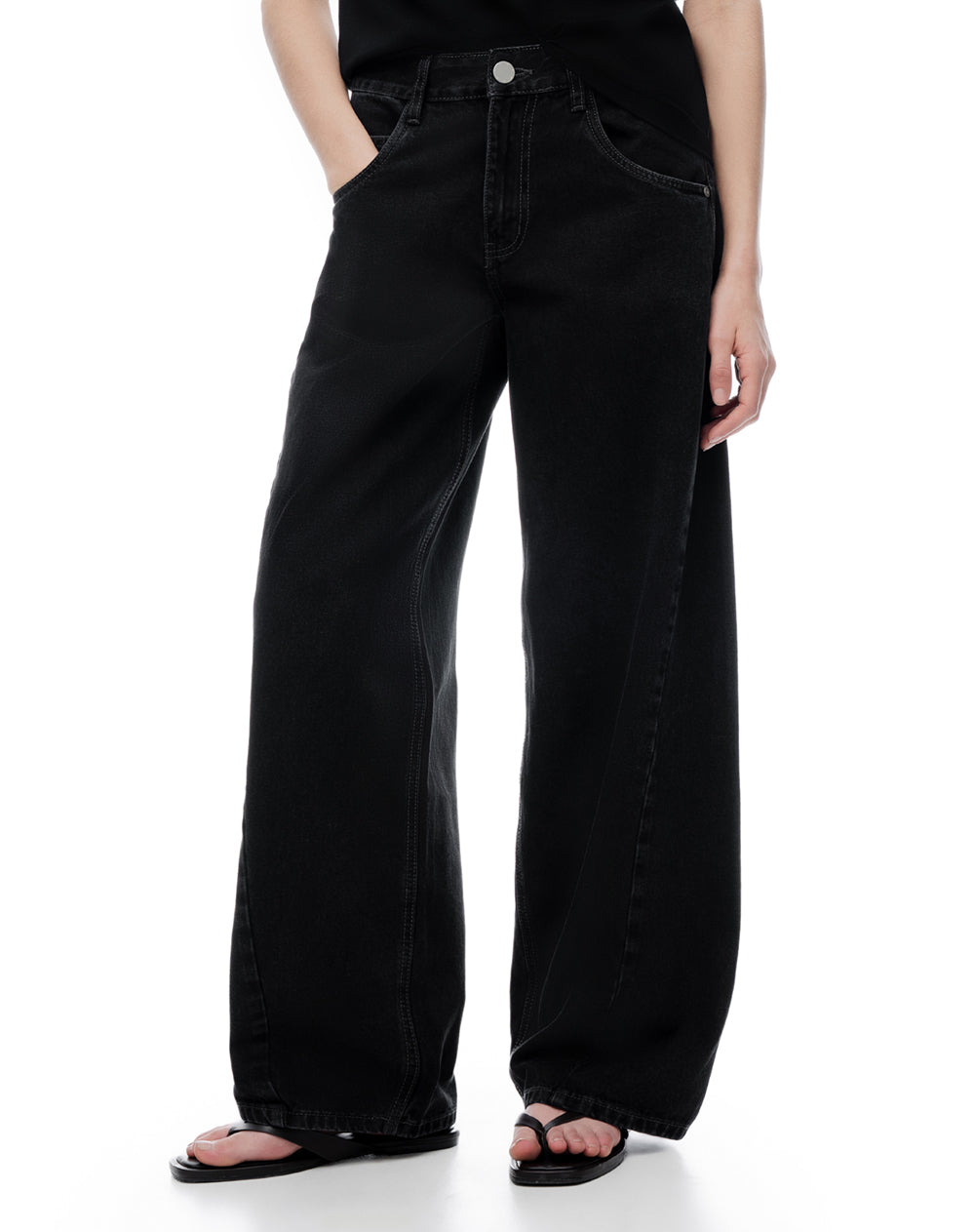 Jean baggy tiro medio negro mujer