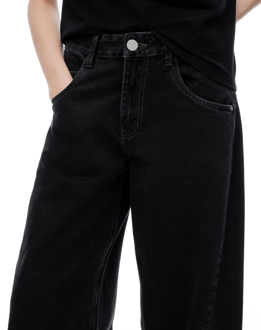 Jean baggy tiro medio negro mujer