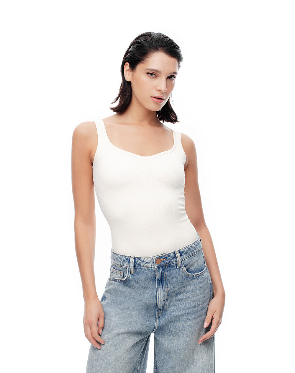 Camiseta slim sin mangas seamless blanca mujer