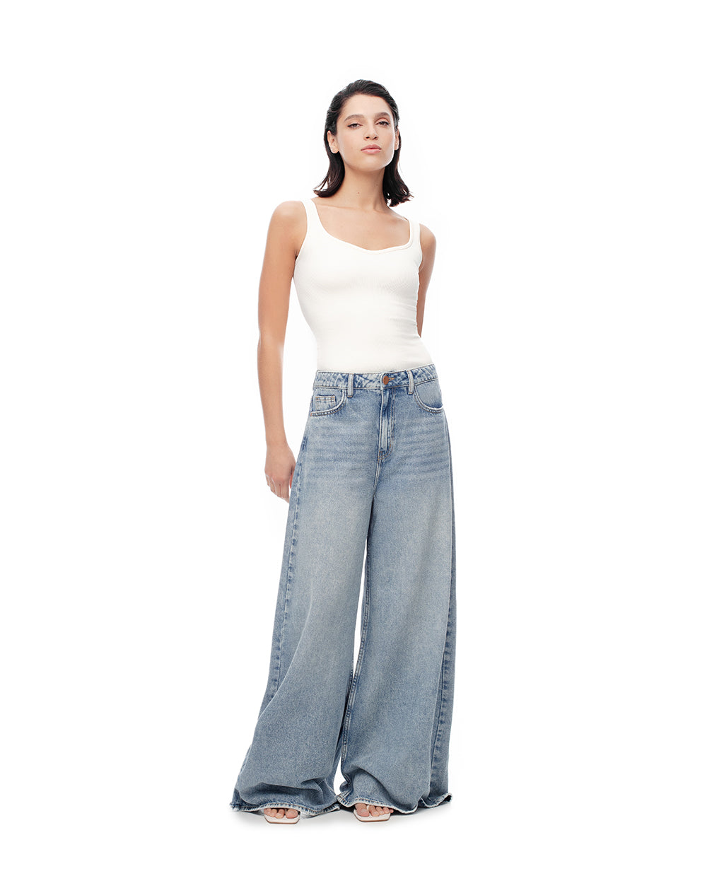 Camiseta slim sin mangas seamless blanca mujer