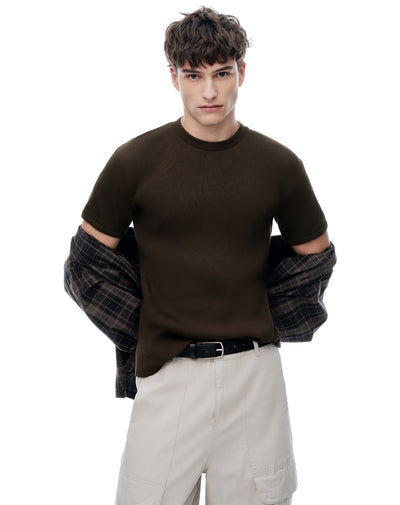 Camiseta slim rib algodón chocolate hombre