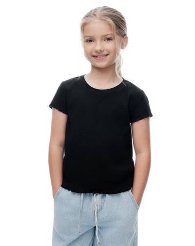 Camiseta slim manga corta negra niña