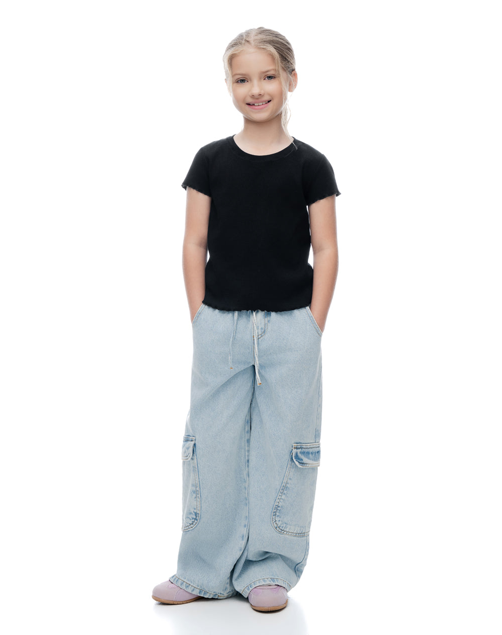 Camiseta slim manga corta negra niña