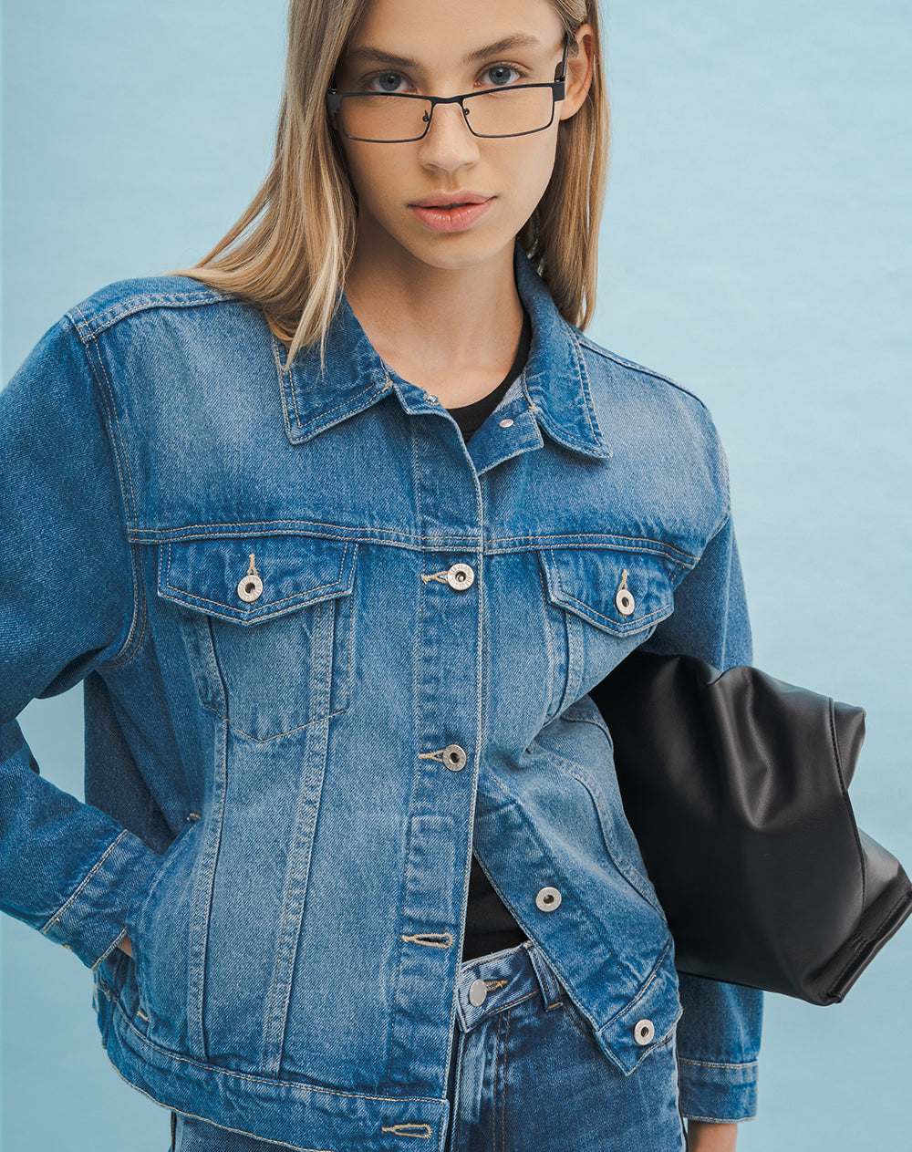Chaqueta regular fit sin capucha índigo medio