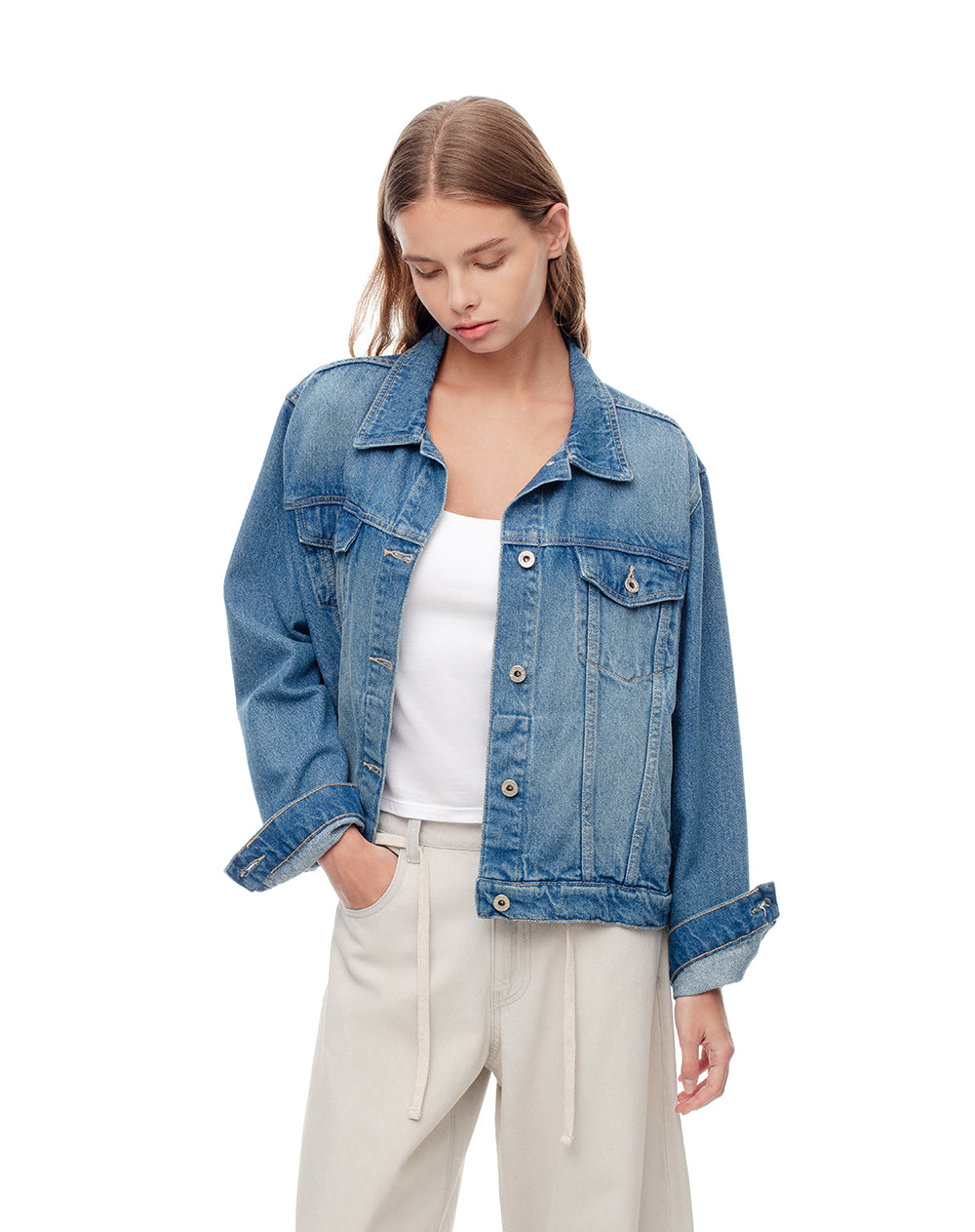Chaqueta regular fit sin capucha índigo medio