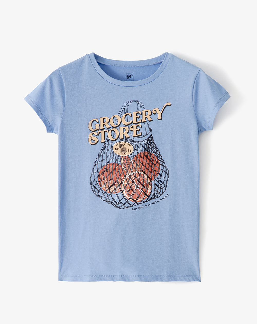 Camiseta regular algodón azul estampada mujer