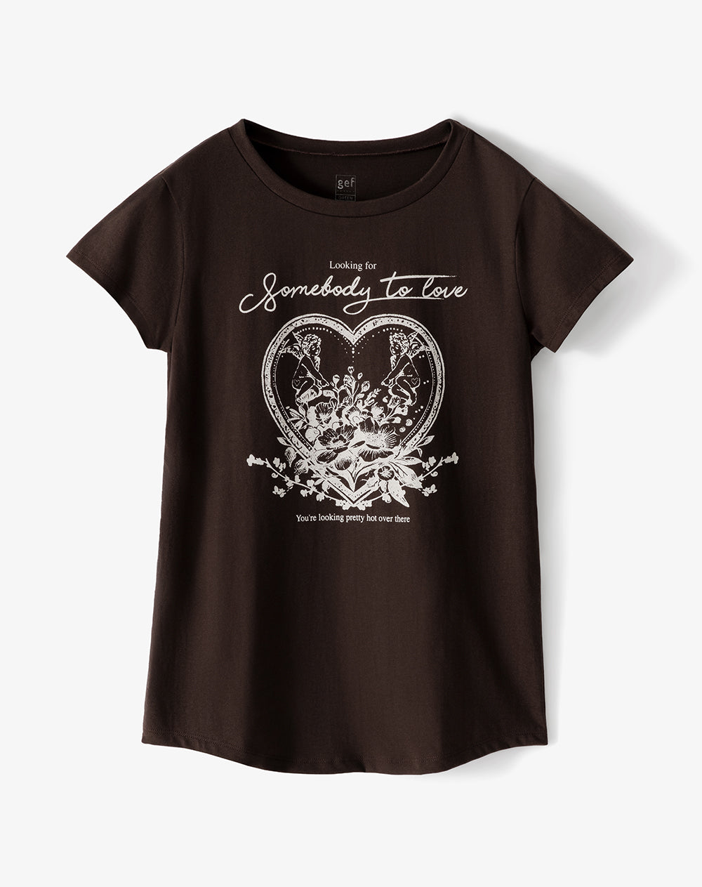 Camiseta regular algodón chocolate estampada mujer