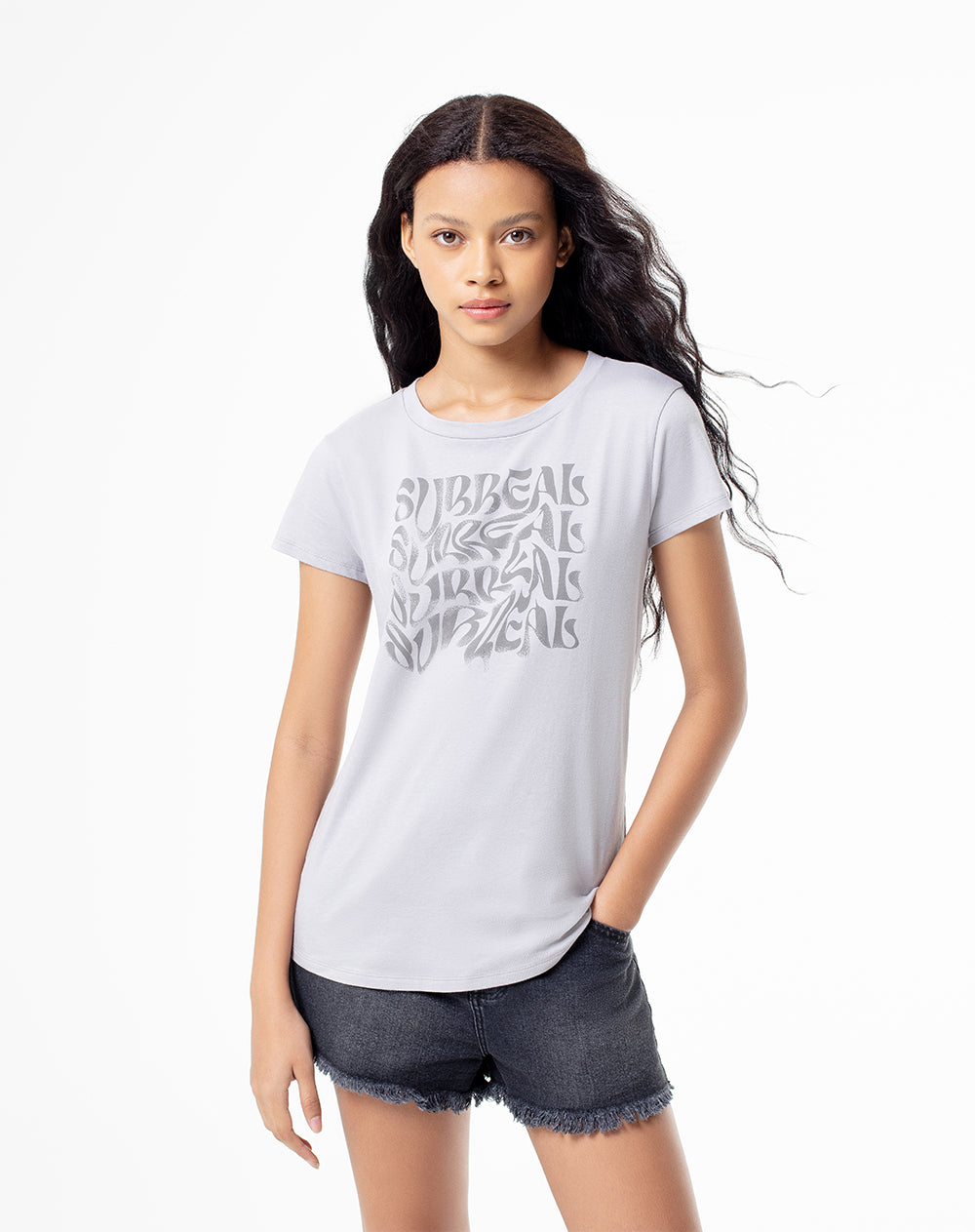 Camiseta regular fit manga 3/4 gris