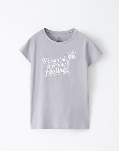 Camiseta regular algodón gris estampada mujer