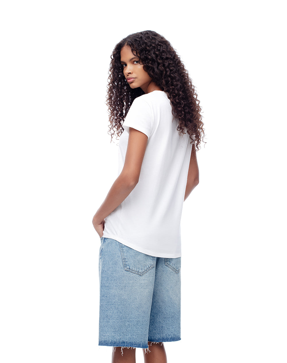 Camiseta regular algodón blanca estampada mujer