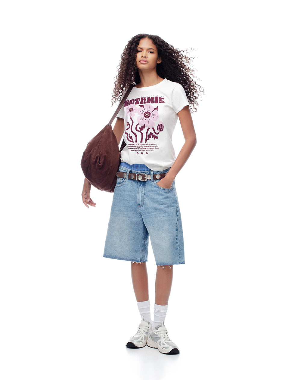 Camiseta regular algodón blanca estampada mujer