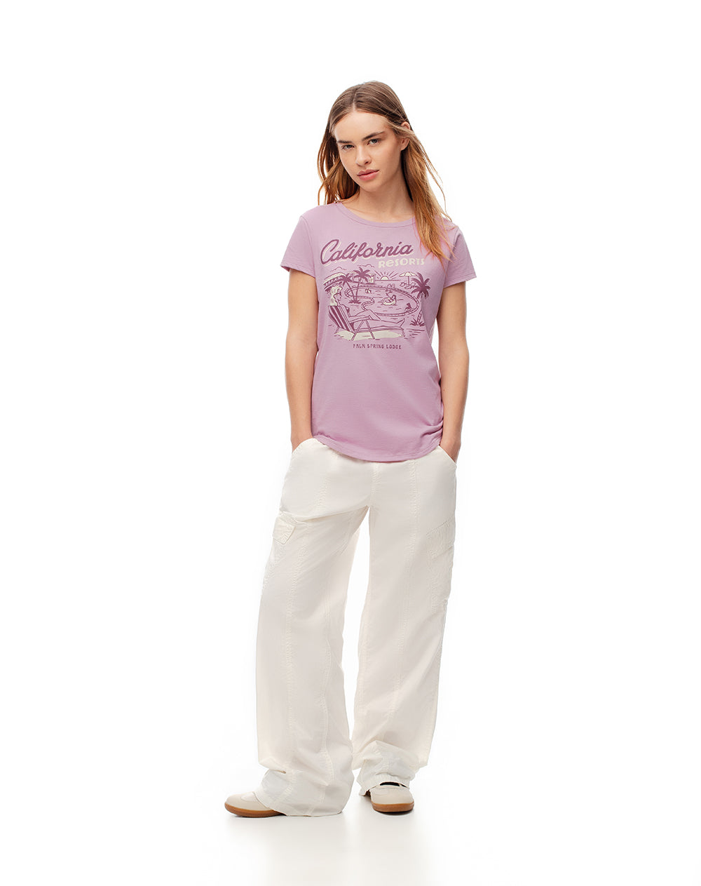 Camiseta regular fit manga 3/4 lila